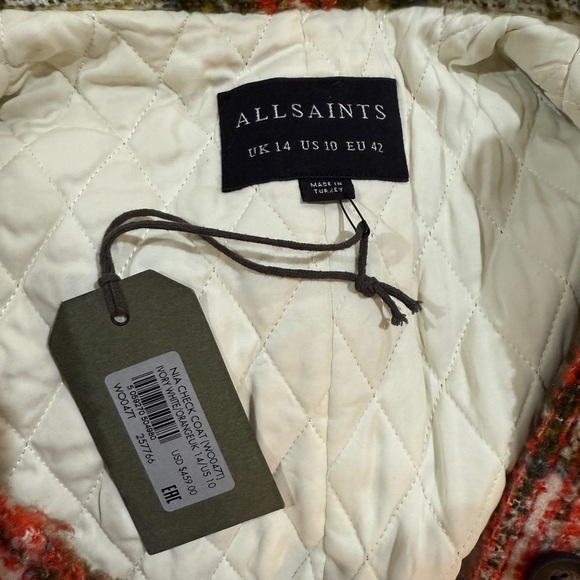 NWT AllSaints Nia Wool Blend Check Coat size 10 - Picture 11 of 11